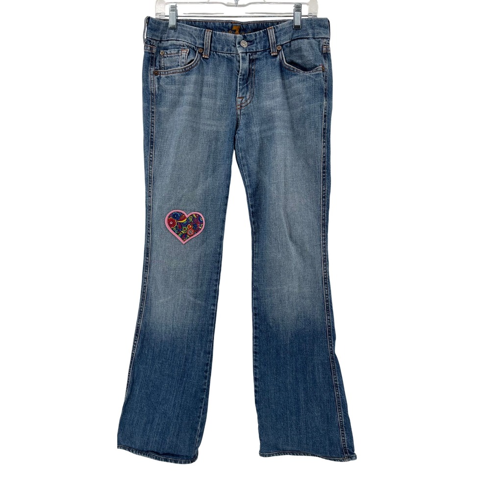 7 For All Mankind A-Pocket Flare Jeans Blue Heart Butterfly Patch 30‎ 90's Y2K